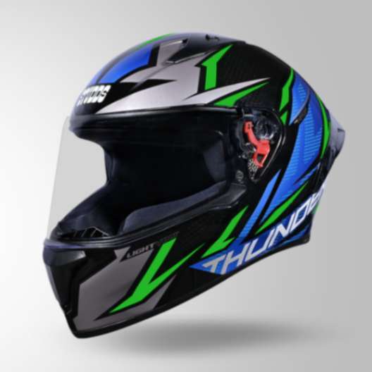 Studds Thunder D1 Lightvolt Decor Full Face Helmets - Black / Green & Blue - Image 2