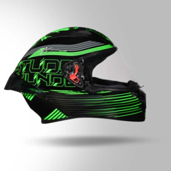 Studds Thunder D11 Decor Black & Green With Spoiler - Full Face Helmets - Image 2