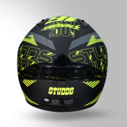 Studds Thunder D11 Decor Matt Black & Fluorescent Yellow With Spoiler - Full Face Helmets - Image 3