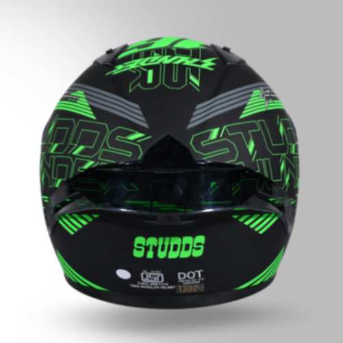 Studds Thunder D11 Decor Matt Black & Green With Spoiler - Full Face Helmets - Image 2