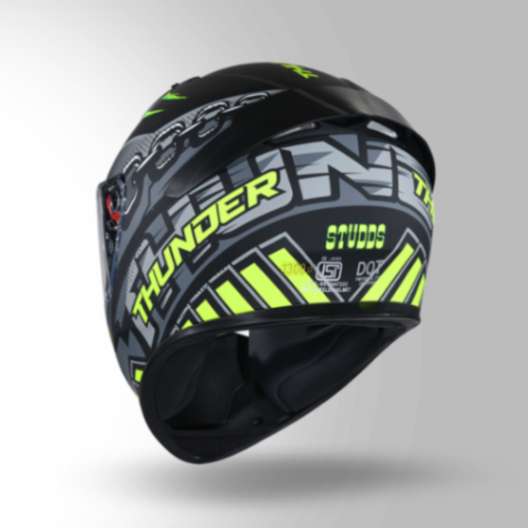 Studds Thunder D5 Decor Matt Black & Yellow With Spoiler - Full Face Helmets - Image 4
