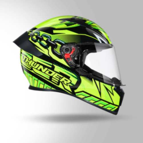 Studds Thunder D5 Decor Matt Green & Yellow With Spoiler - Full Face Helmets - Image 2