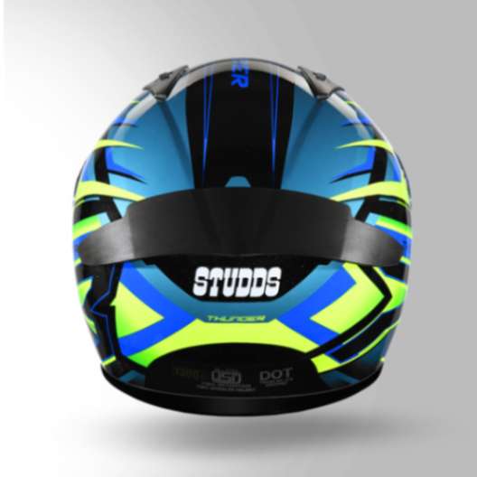 Studds Thunder D6 Decor Black / Green & Blue With Spoiler - Full Face Helmets - Image 2