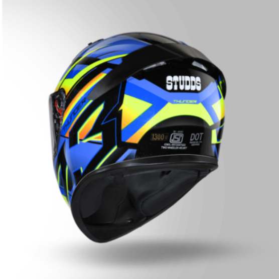 Studds Thunder D6 Decor Black / Orange & Blue With Spoiler - Full Face Helmets - Image 5