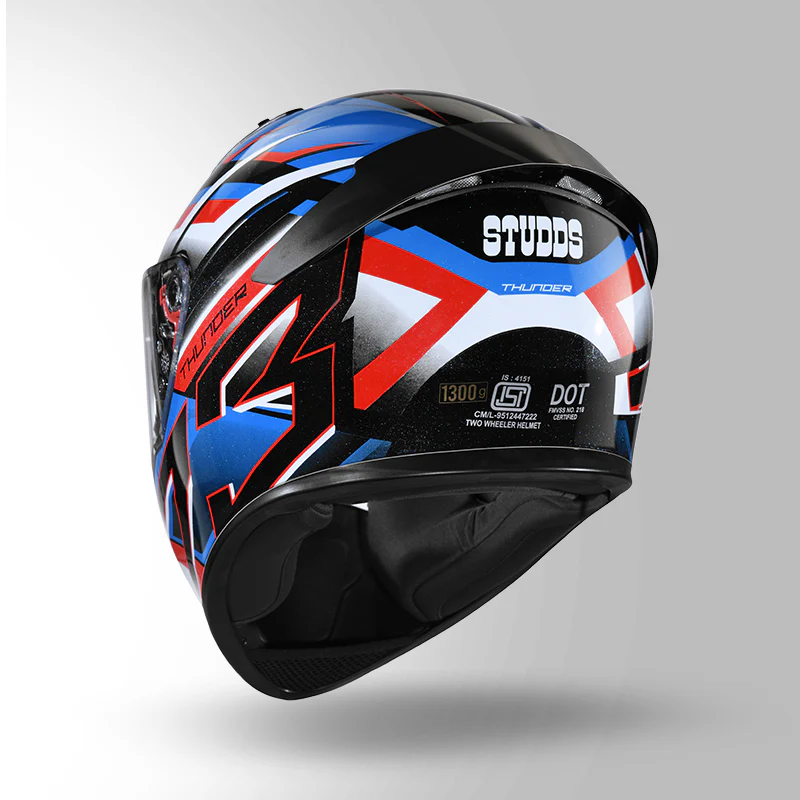 Studds Thunder D6 Decor Black / White & Blue With Spoiler - Full Face Helmets - Image 2