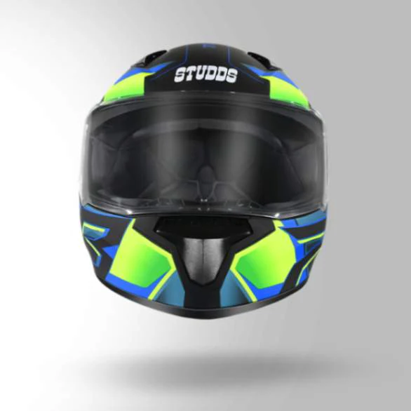 Studds Thunder D6 Decor Matt Black / Green & Blue With Spoiler - Full Face Helmets - Image 2