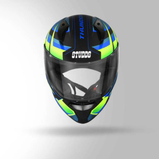 Studds Thunder D6 Decor Matt Black / Green & Blue With Spoiler - Full Face Helmets - Image 3