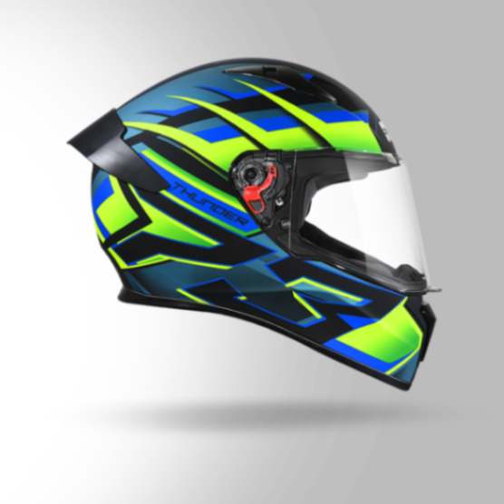 Studds Thunder D6 Decor Matt Black / Green & Blue With Spoiler - Full Face Helmets - Image 4