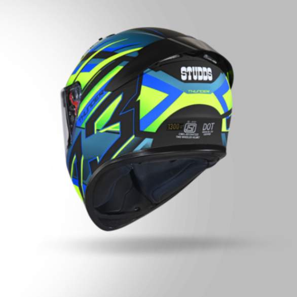 Studds Thunder D6 Decor Matt Black / Green & Blue With Spoiler - Full Face Helmets - Image 5