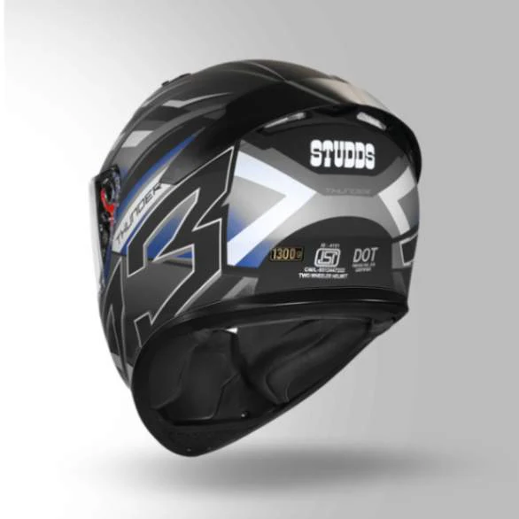 Studds Thunder D6 Decor Matt Black / Grey & White With Spoiler - Full Face Helmets - Image 2