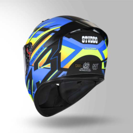 Studds Thunder D6 Decor Matt Black / Orange & Blue With Spoiler - Full Face Helmets - Image 2