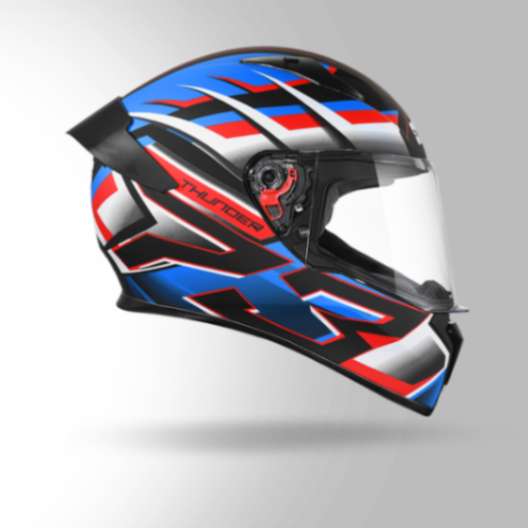 Studds Thunder D6 Decor Matt Black / White & Blue With Spoiler - Full Face Helmets - Image 3