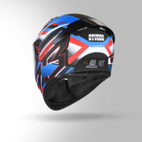 Studds Thunder D6 Decor Matt Black / White & Blue With Spoiler - Full Face Helmets - Image 5