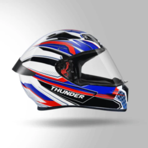 Studds Thunder D8 Decor Matt White & Blue With Spoiler - Full Face Helmets - Image 3