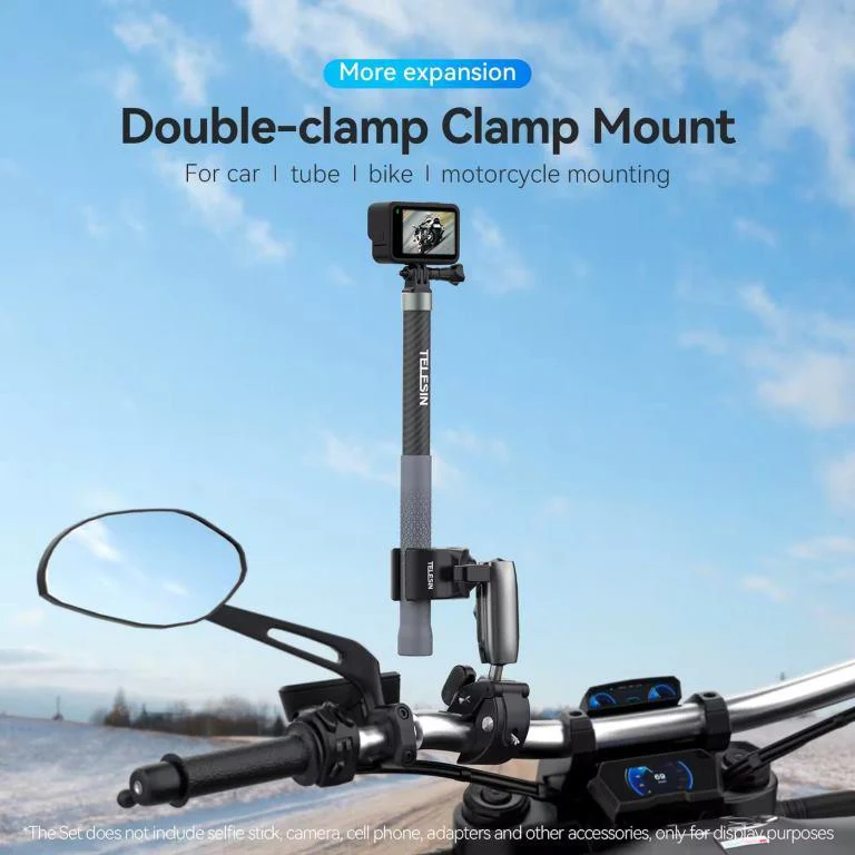 Telesin Dual head Super Strong Crab Pipe Mount Motorcycle Clamp Mount for GoPro Insta360 Cameras (GP-HBM-001-D) - Image 3