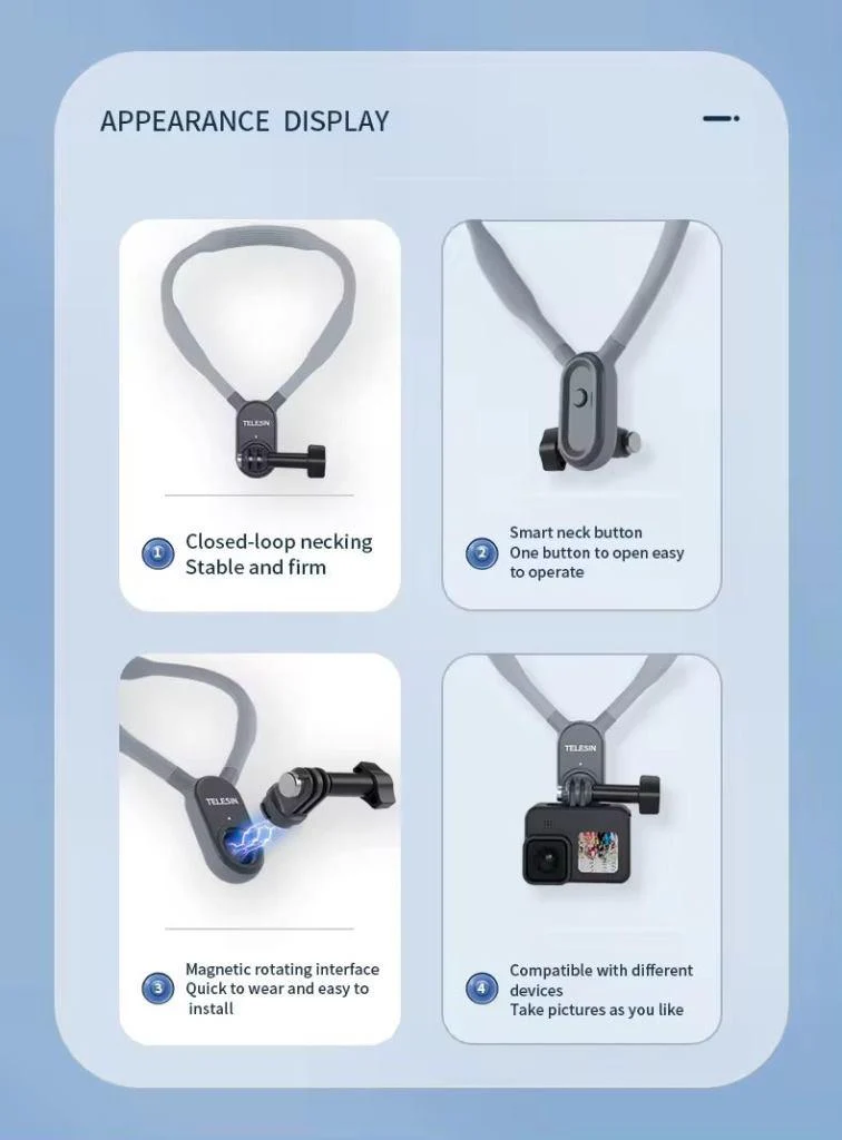 Telesin Magnetic Silicone Neck Holder Mount for GoPro Hero 11 10 9 8 7 6 5 Insta360 DJI Osmo Action Camera Smartphone (TE-HNB-001) - Image 4