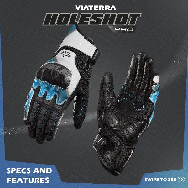 Viaterra Holeshot Pro Semi Gauntlet Hybrid Riding Gloves - Blue - Image 2
