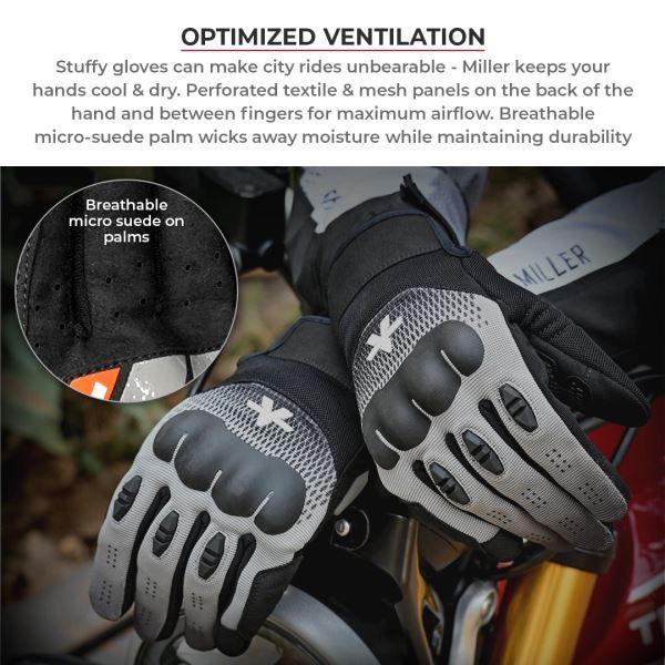 Viaterra Miller Urban Motorcycle Riding Gloves-Grey - Image 4