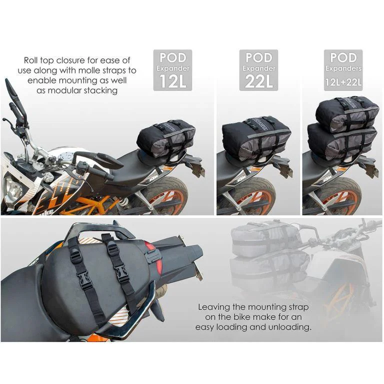 Viaterra Pod - 100% Waterproof Motorcycle Tail Bag - Grey - Image 2