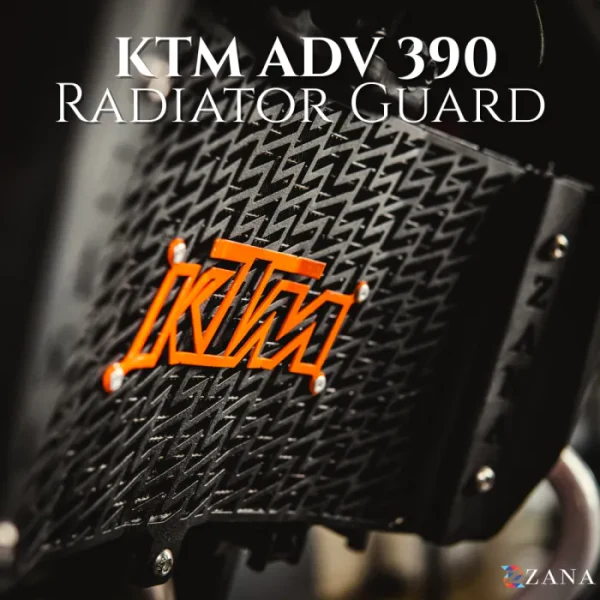 ZANA Radiator Guard with KTM Logo Orange For KTM Adv 390 2025 (Black SS 304 )-ZI-8583