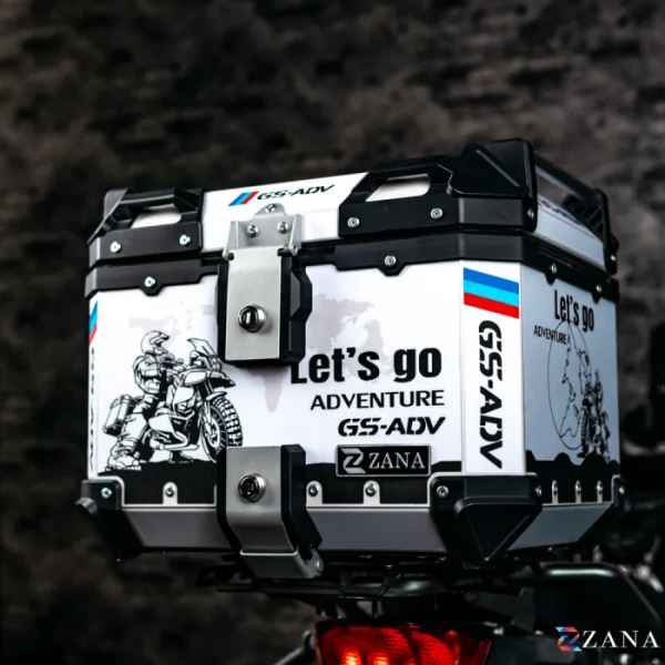 ZANA Sticker Top Box Aluminium (45 Ltr) L-flat Silver With Back Rest Cushion For BMW R 1300 GS- ZI-TB-016 - Image 2