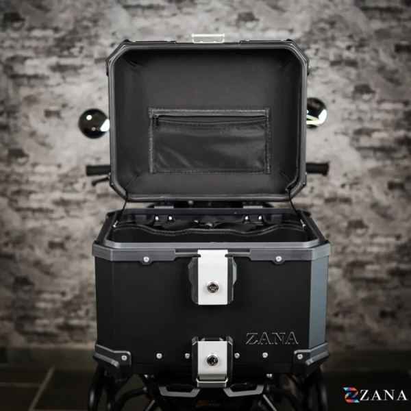 ZANA Top Box Aluminium Black (45ltr) L-Flat With Back Rest Cushion For BMW R1300 GS-ZI-TB-010 - Image 3